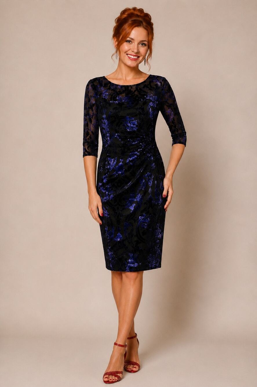 Tahari Arthur S. Levine Floral Velvet Burnout Dress - Size 10